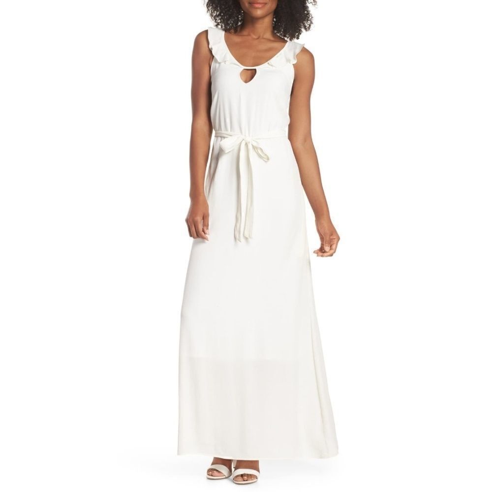 Fraiche by J ivory ruffle neck maxi dress